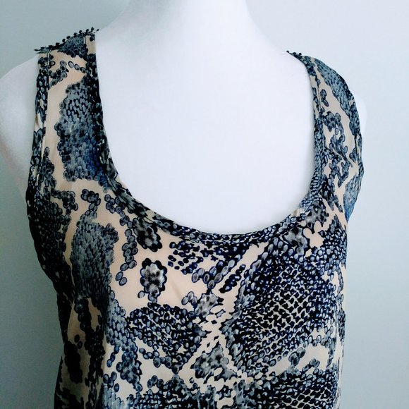 Beautiful lace racer back chemise on blue reptile animal print satin-like print - Picture 3 of 7